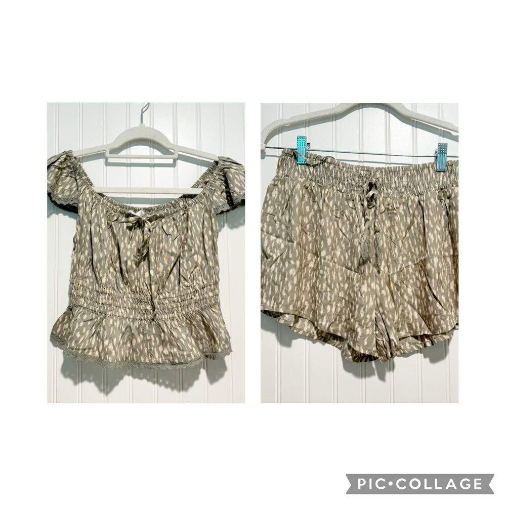 Salty Lemon Short Set Sage Green Top Shorts NEW Size Medium